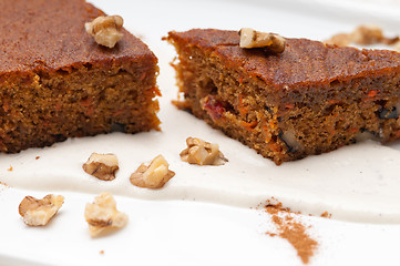 Image showing fresh healthy carrots and walnuts cake dessert