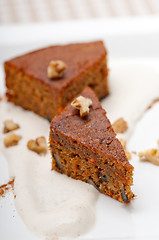 Image showing fresh healthy carrots and walnuts cake dessert