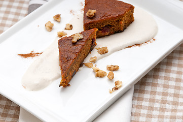 Image showing fresh healthy carrots and walnuts cake dessert