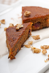 Image showing fresh healthy carrots and walnuts cake dessert