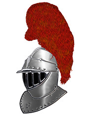 Image showing Isolated Full Face 16th Century War Helmet with Plumage Silver