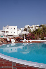 Image showing hotel pool with greek island architecture