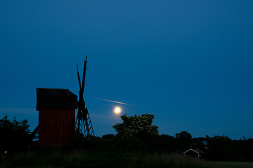 Image showing Moonlight at windmill