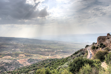 Image showing Israeli landscape with castle and sky