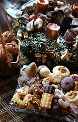 Image showing Christmas wreath and homemade sweets