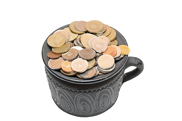 Image showing ceramic pot filled with coins