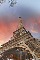 Image showing Wonderful sky colors above Eiffel Tower. La Tour Eiffel in Paris