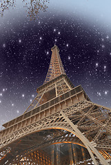Image showing Wonderful sky colors above Eiffel Tower. La Tour Eiffel in Paris