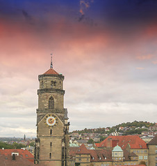 Image showing Wonderful sky colors above Stuttgart skyline, Germany