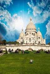 Image showing Paris. Sacred Heart Cathedral with beautiful sky colors