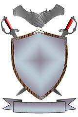 Image showing Isolated 16th Century War Shield Swords Gloves 3D