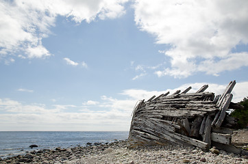 Image showing Wooden shipwreck