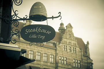 Image showing MALMO, SWEDEN - CIRCA 2010: Shop sign in Lilla Torget (Small Squ