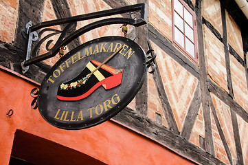 Image showing MALMO, SWEDEN - CIRCA 2010: Shop sign in Lilla Torget (Small Squ