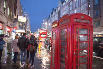 Image showing Red Telephone Booth on a classic London Street