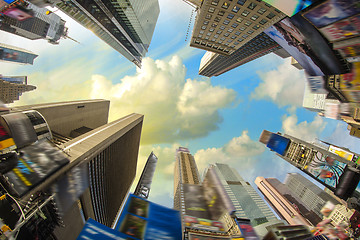 Image showing Dramatic Sky above Giant Skyscrapers, fisheye view