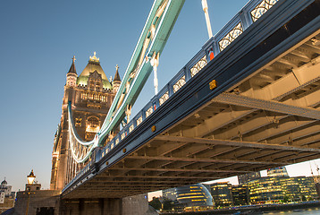 Image showing Wonderful colors and lights of Tower Bridge at Dusk - London