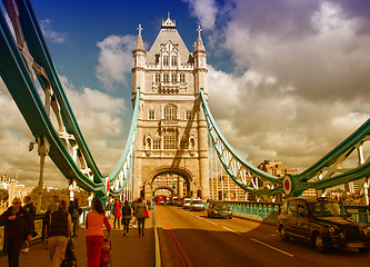 Image showing Beautiful wideangle view of Tower Bridge Powerful Structure Deta