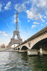 Image showing Paris - Beautiful view of Eiffel Tower  and Iena Bridge 