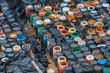 Image showing Chemical waste dump with a lot of barrels