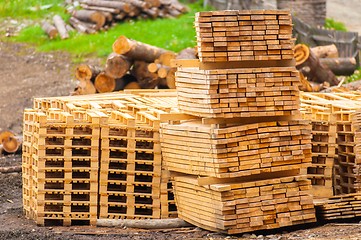 Image showing Stacked up wood