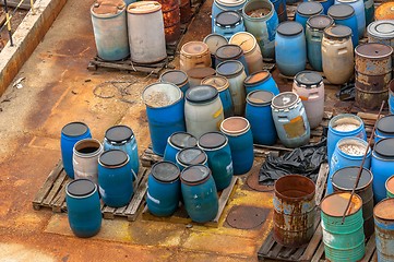 Image showing Chemical waste dump with a lot of barrels