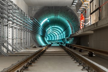 Image showing Underground tunnel with blue lights