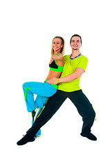 Image showing Acrobatic dancing with two young trainers