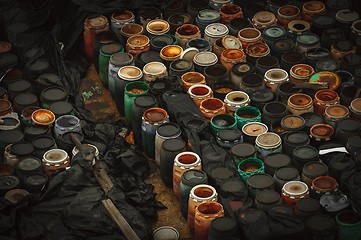 Image showing Chemical waste dump with a lot of barrels