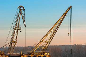 Image showing Industrial crane in the shipyard