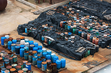 Image showing Chemical waste dump with a lot of barrels