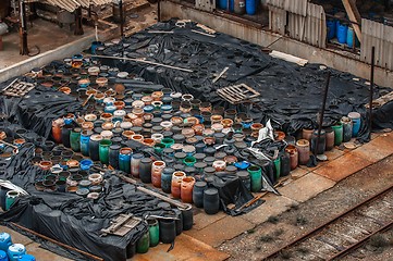 Image showing Chemical waste dump with a lot of barrels