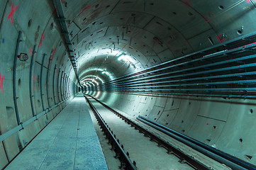 Image showing Underground tunnel with blue lights