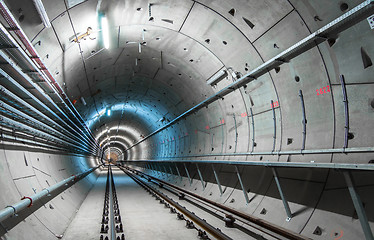 Image showing Underground tunnel with blue lights