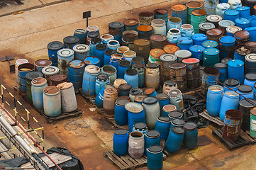 Image showing Chemical waste dump with a lot of barrels