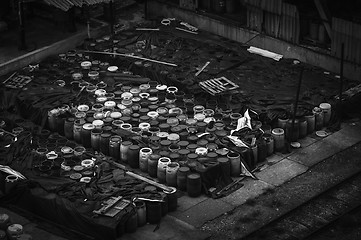 Image showing Chemical waste dump with a lot of barrels