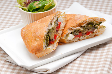 Image showing ciabatta panini sandwichwith vegetable and feta