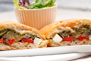 Image showing ciabatta panini sandwichwith vegetable and feta