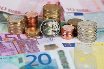 Image showing Euro coins and banknotes