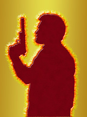 Image showing Flaming Assassin in 3D Gold Background