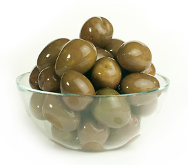 Image showing Olives in glass bowl