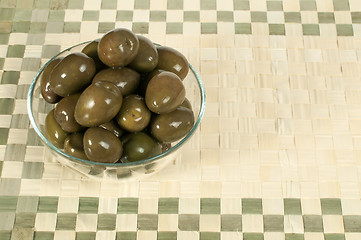 Image showing Olives in glass bowl