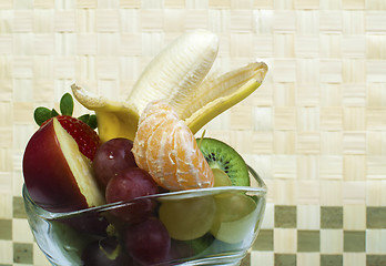 Image showing Fruit salad in a glass bowl