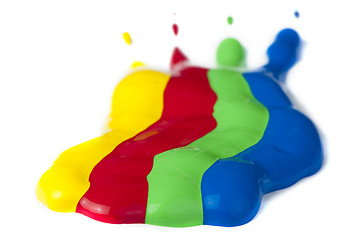 Image showing Paint coated on paper. Red, green, blue and yellow colors.