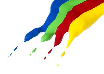 Image showing Paint coated on paper. Red, green, blue and yellow colors.
