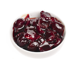 Image showing Jam of cherries in a small bowl