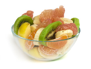 Image showing Fruit salad with citrus in a glass bowl