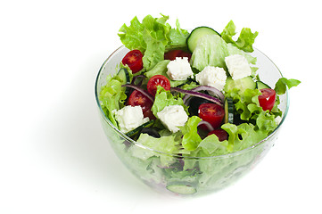 Image showing Salad in a glass bowl on a white background