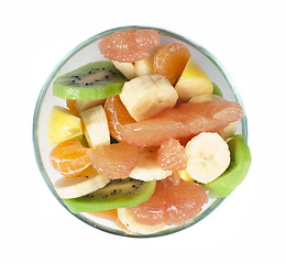 Image showing Fruit salad with citrus in a glass bowl