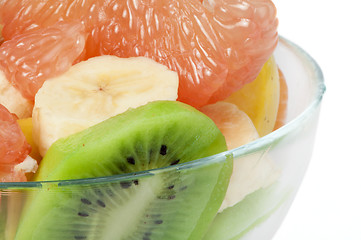 Image showing Fruit salad with citrus in a glass bowl